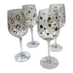 Pier 1 imports stem wine glasses set of four clear with gold design Polka Dot